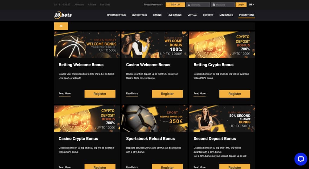 20Bets Casino Bonuses
