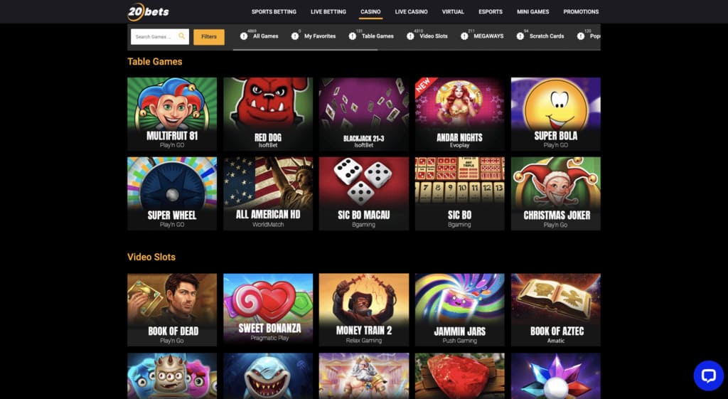 20Bets Casino Games