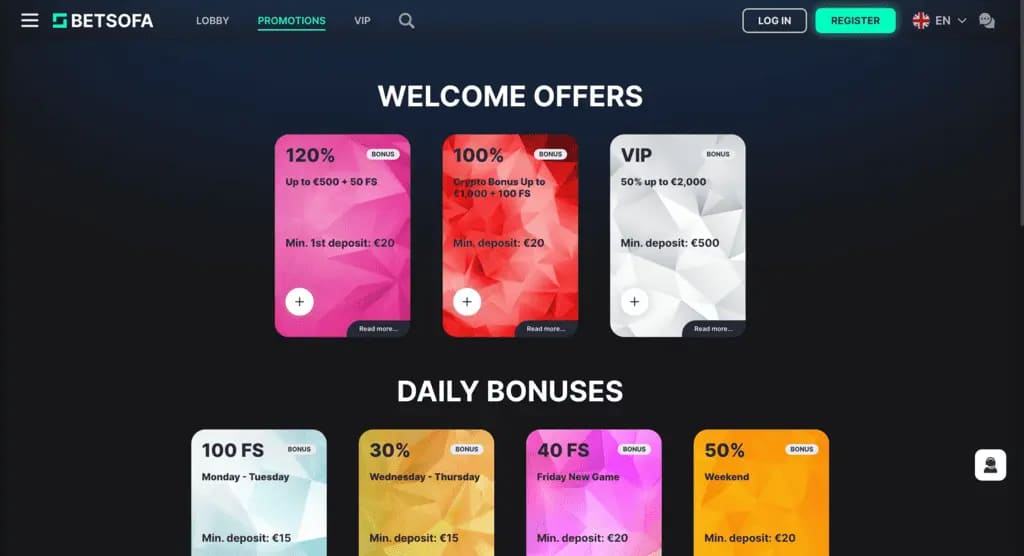 BetSofa Casino Bonuses