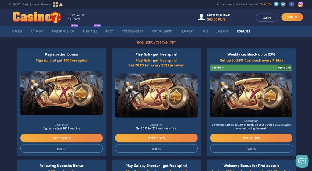 Casino7 Bonuses