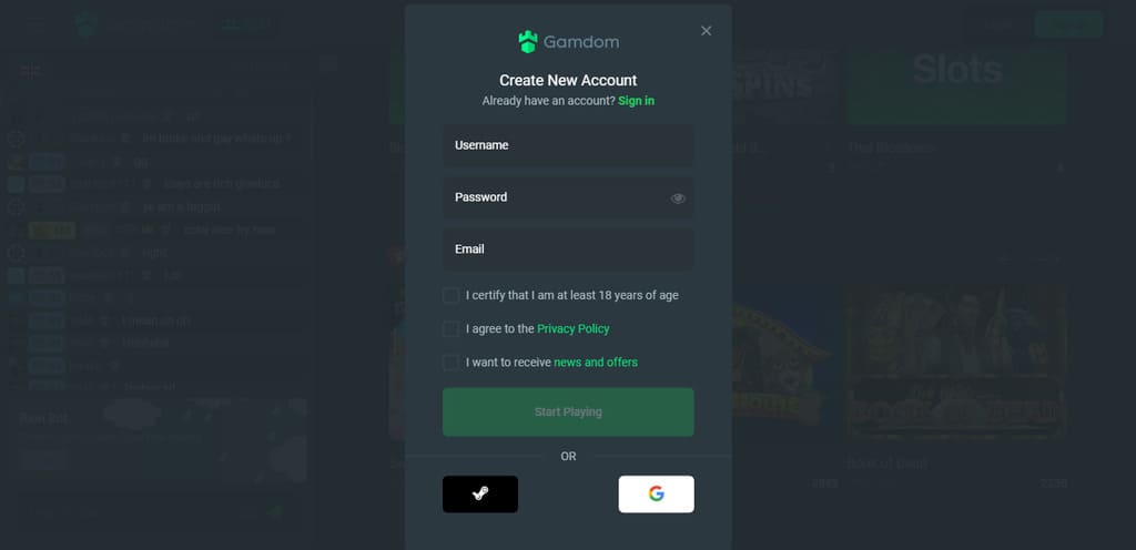 Gamdom Casino Sign Up