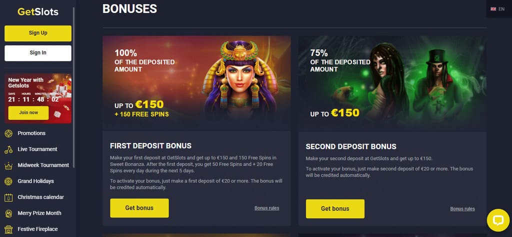 GetSlots Casino Bonuses
