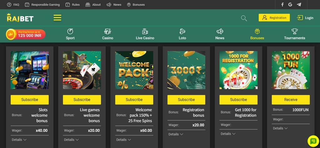 Rajbet Casino Bonuses