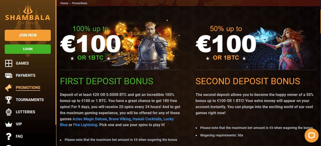 Shambala Casino Bonuses