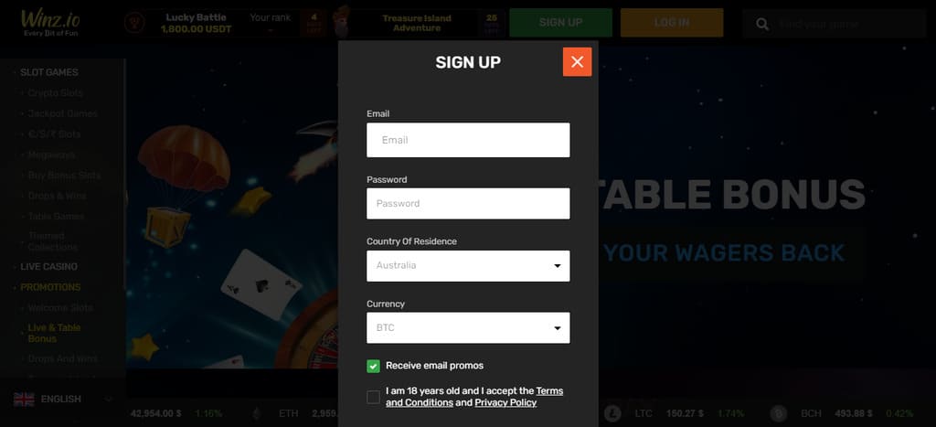 Winz Casino Sign Up