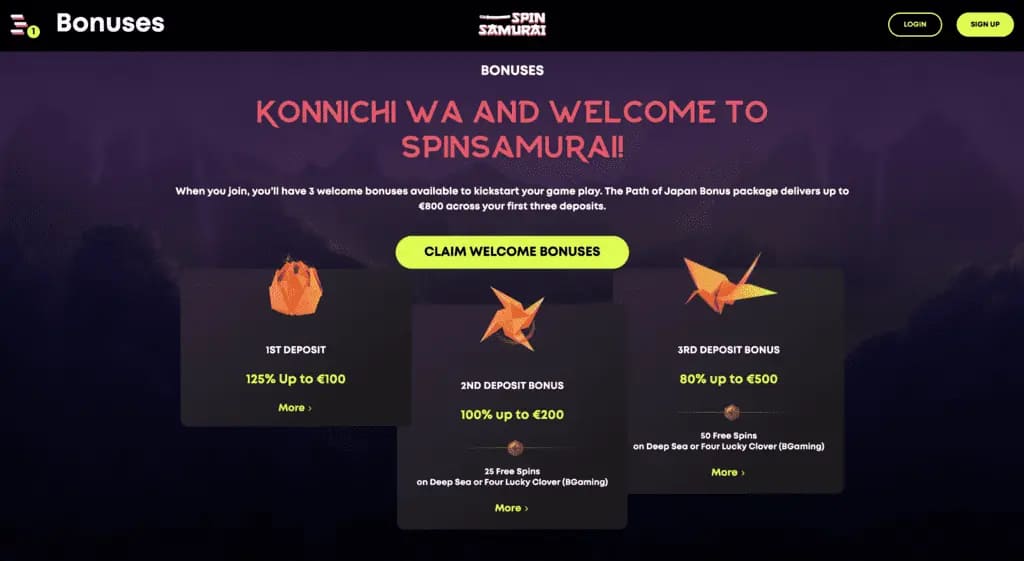 Spin Samurai Casino Bonuses