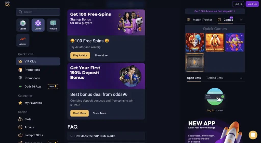 Odds96 Bonuses