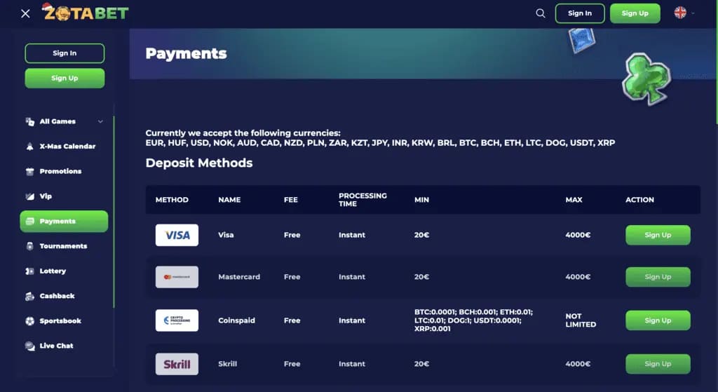 Zotabet Casino Bonuses