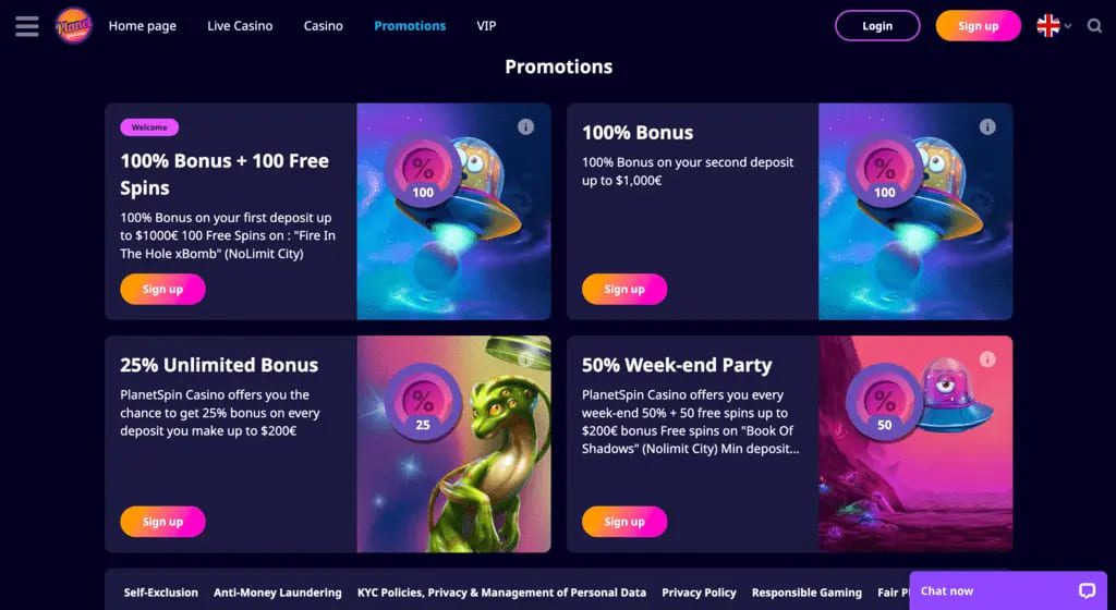 PlanetSpin Casino Bonuses