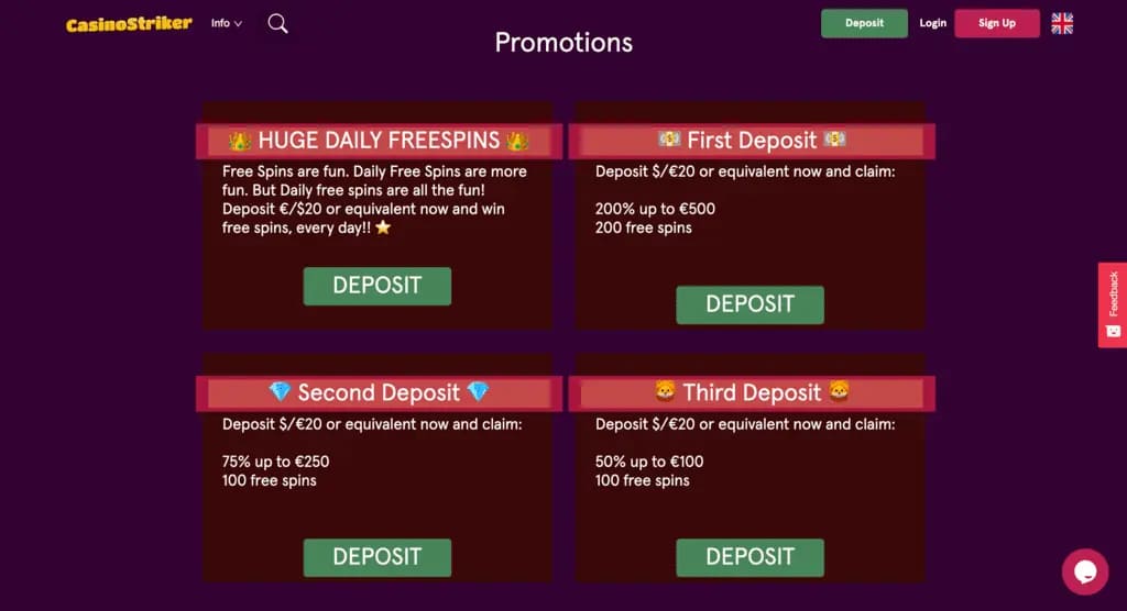 CasinoStriker Bonuses