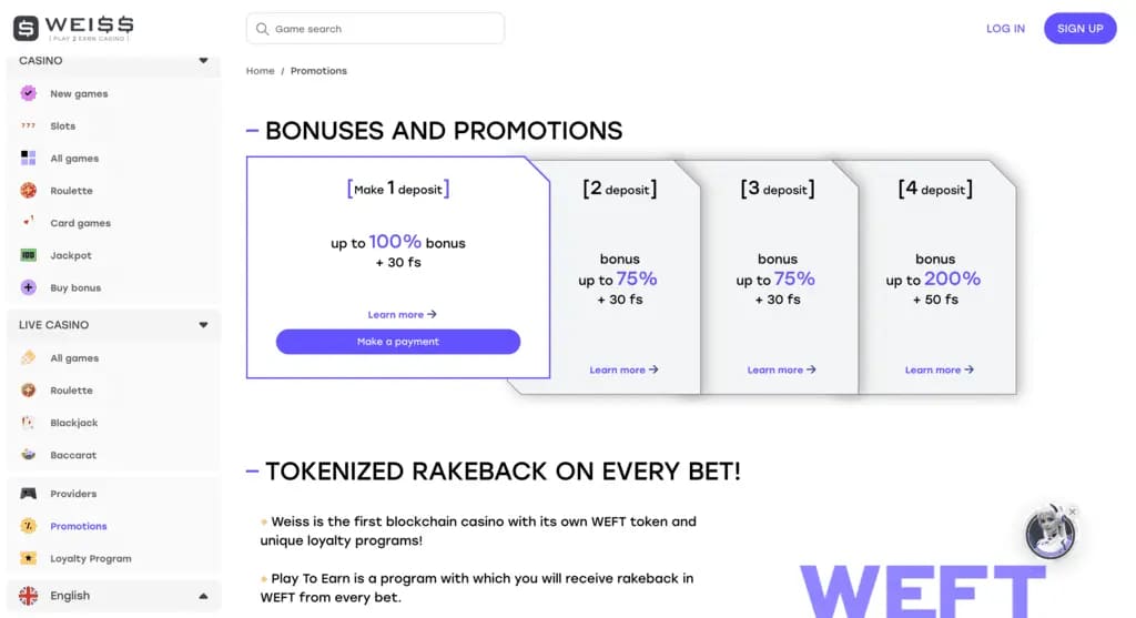 WEISS Casino Bonuses