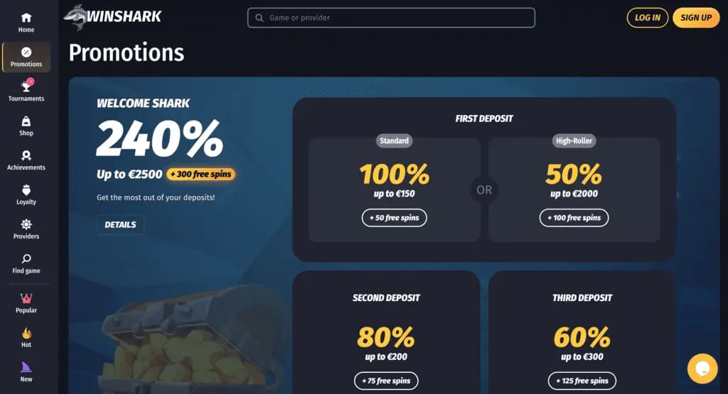 Winshark Casino Bonuses