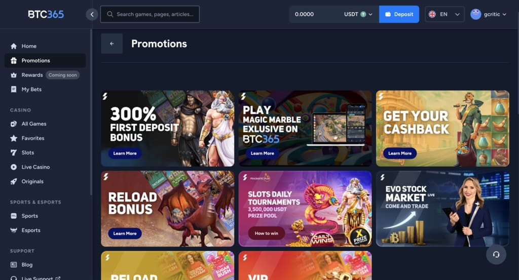 BTC365 Casino Bonuses