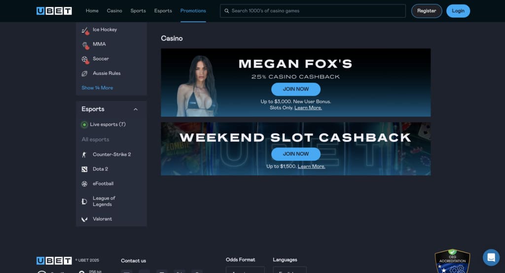 Ubet.io Casino Bonuses