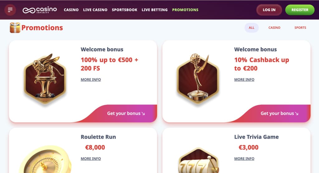 Casino Infinity Bonuses