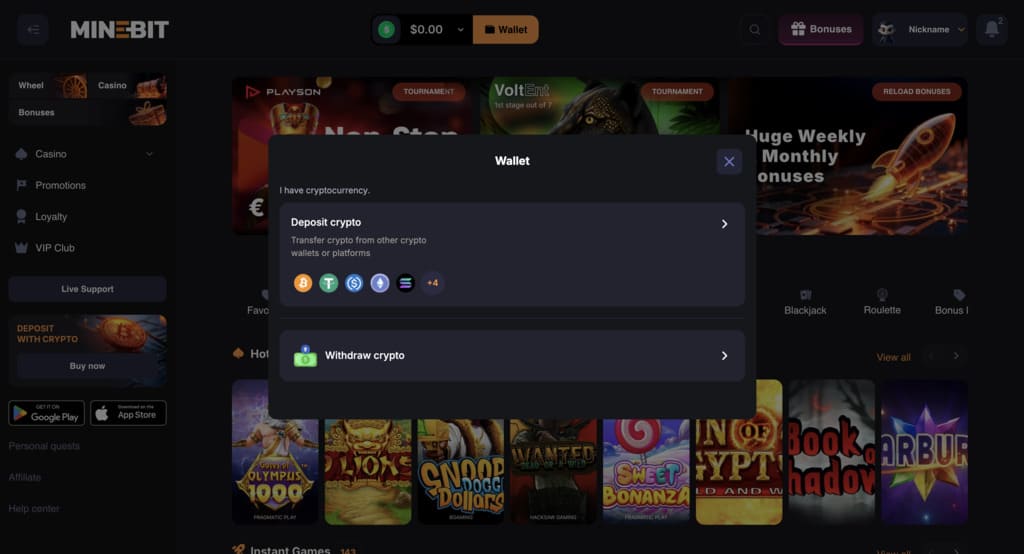 MineBit Casino Payments