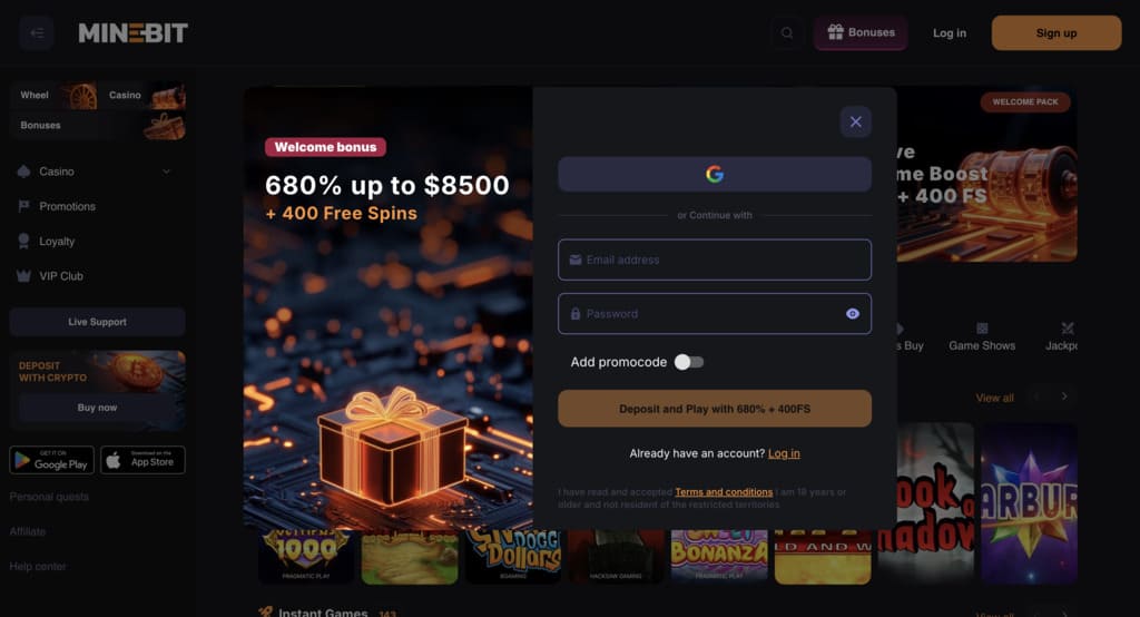 MineBit Casino Sign Up
