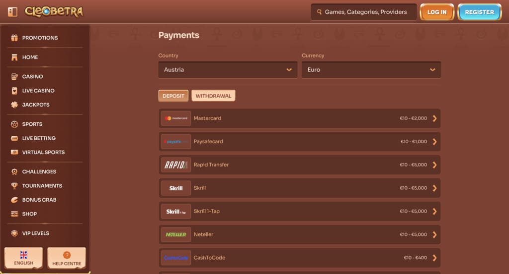 Multiple payment options cater to different player preferences