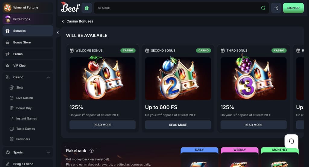 Beef Casino Bonuses