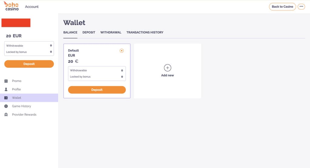 Account Balance at Boho